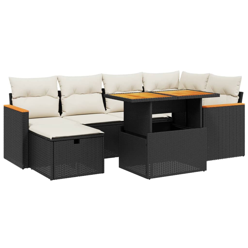 vidaXL 7-delige Loungeset met kussens poly rattan zwart