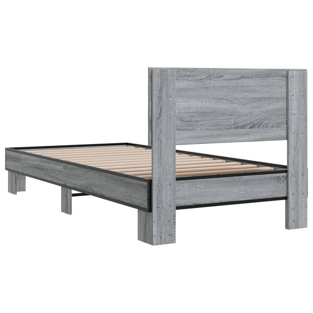 vidaXL Bedframe bewerkt hout en metaal grijs sonoma eiken 100x200 cm