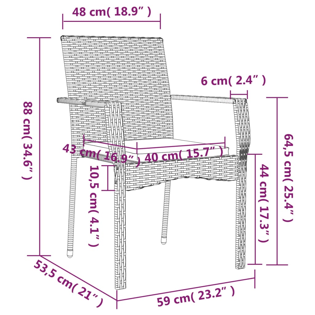 vidaXL 7-delige Tuinset met kussens poly rattan zwart