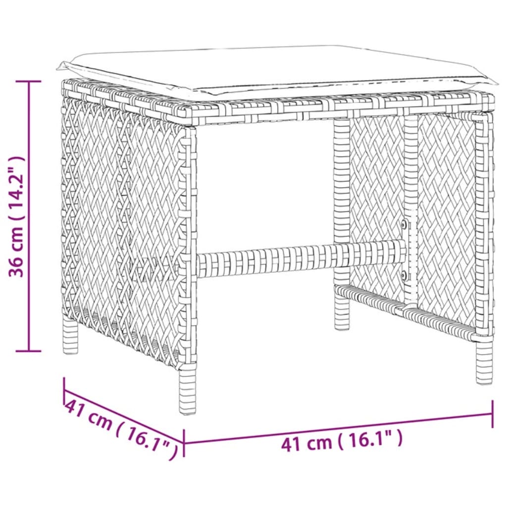 vidaXL Tuinkrukken 4 st met kussens 41x41x36 cm poly rattan bruin