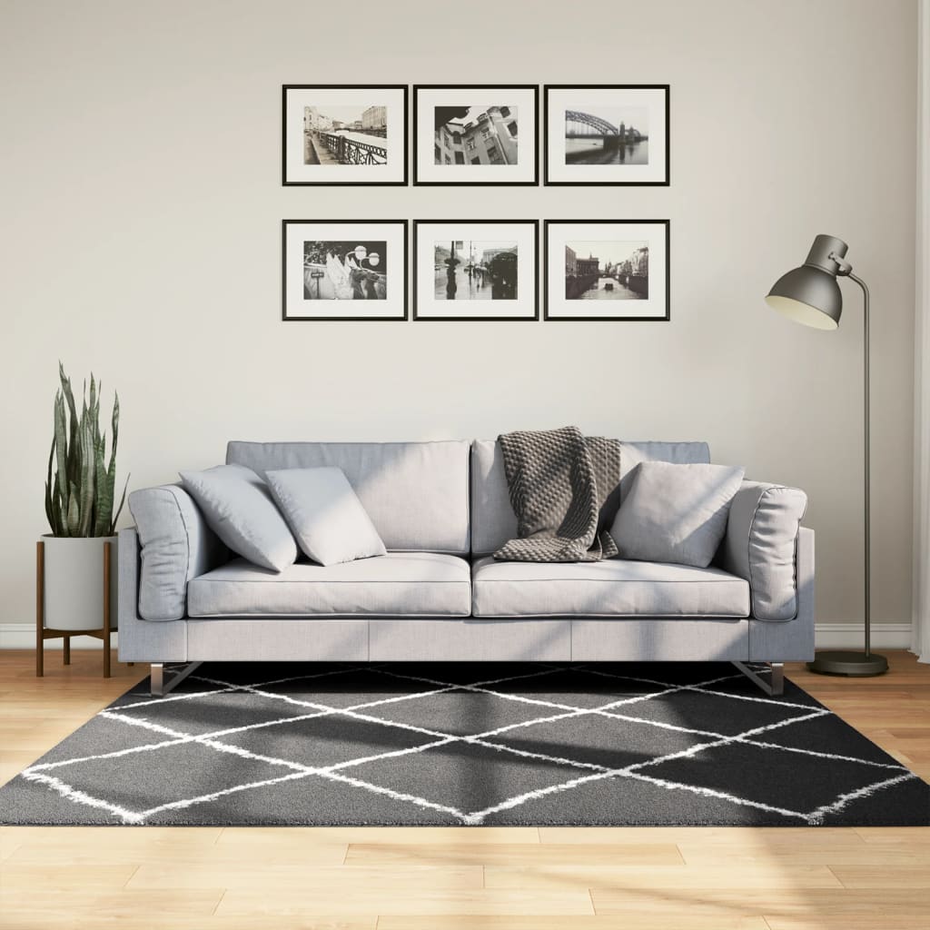 vidaXL Vloerkleed shaggy hoogpolig modern 160x160 cm zwart en crème