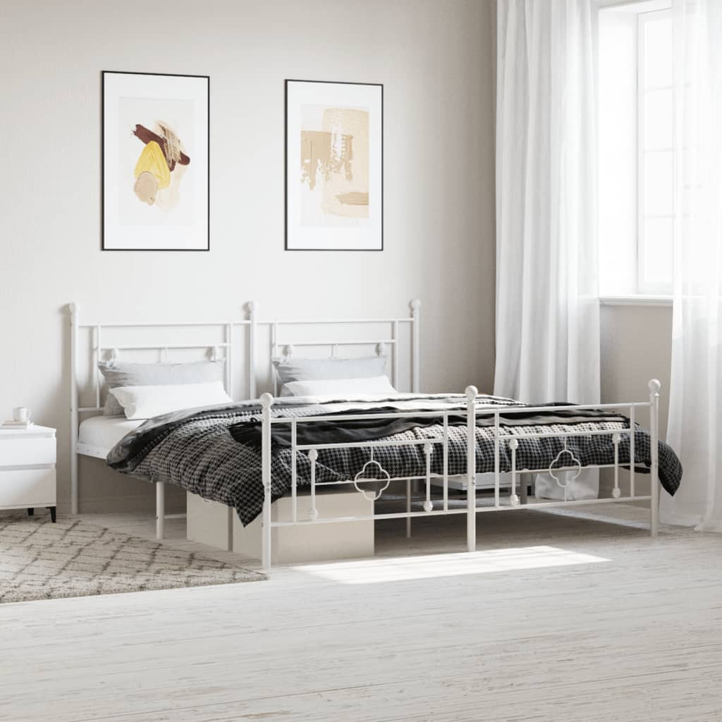 vidaXL Bedframe met hoofd- en voeteneinde metaal wit 180x200 cm