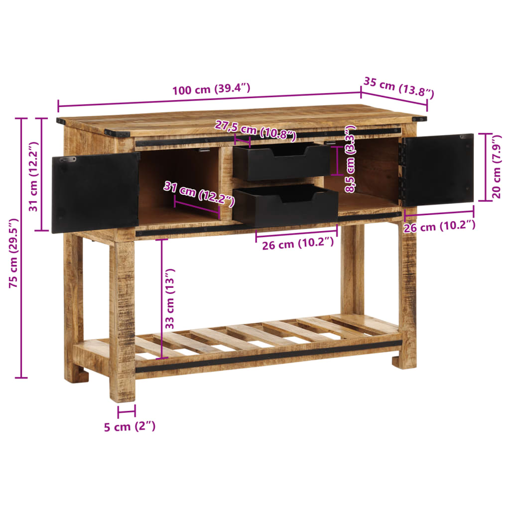 vidaXL Wandtafel 100x35x75 cm massief mangohout