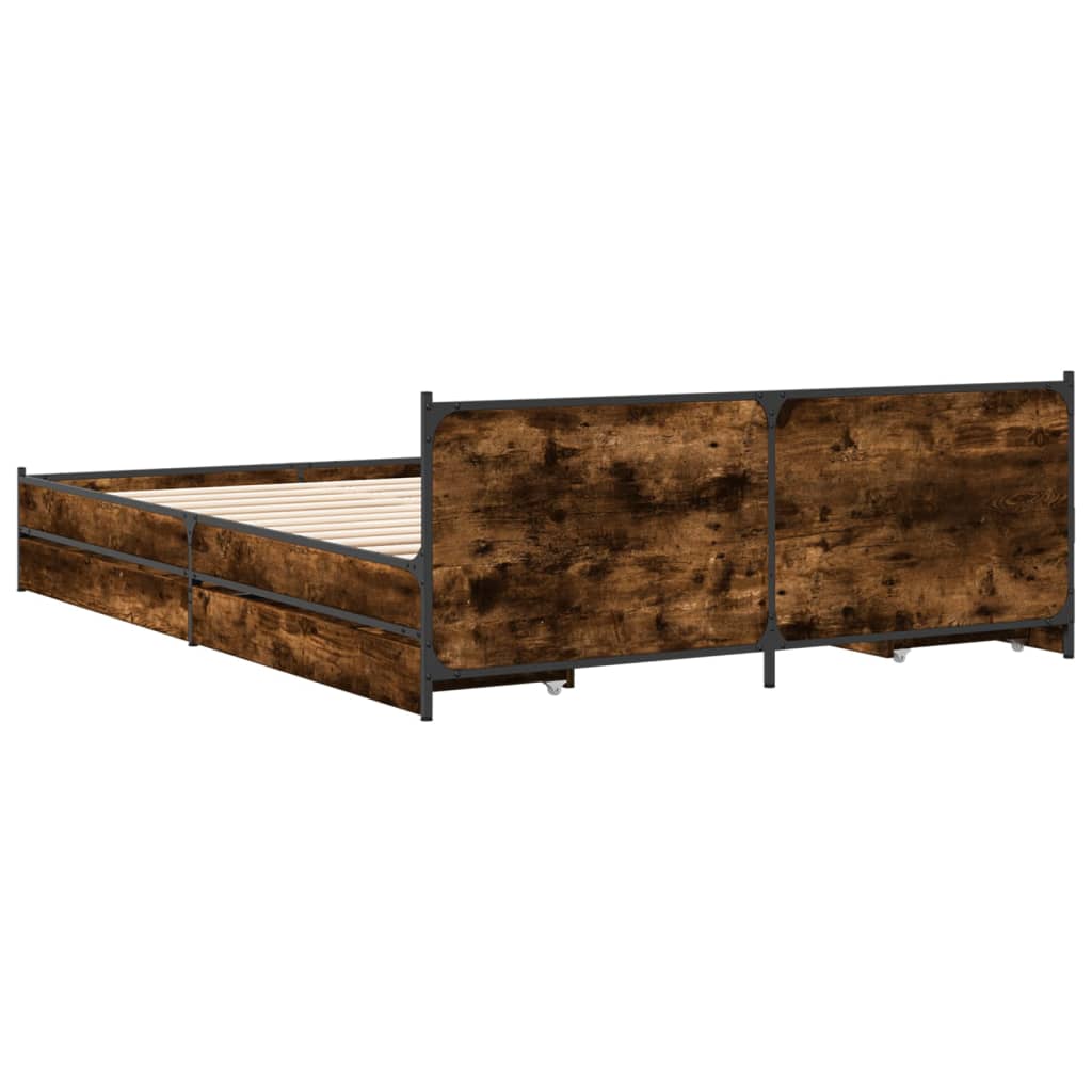 vidaXL Bedframe met lades bewerkt hout gerookt eikenkleurig 160x200 cm