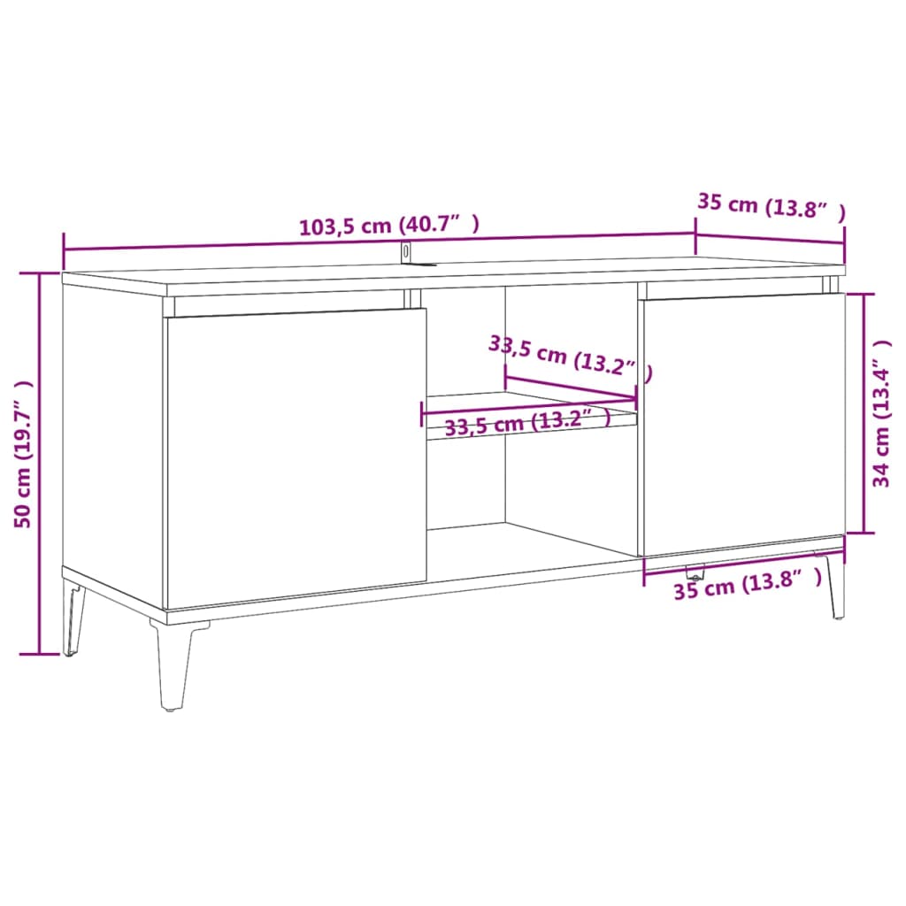 vidaXL Tv-meubel met metalen poten 103,5x35x50 cm sonoma eikenkleurig