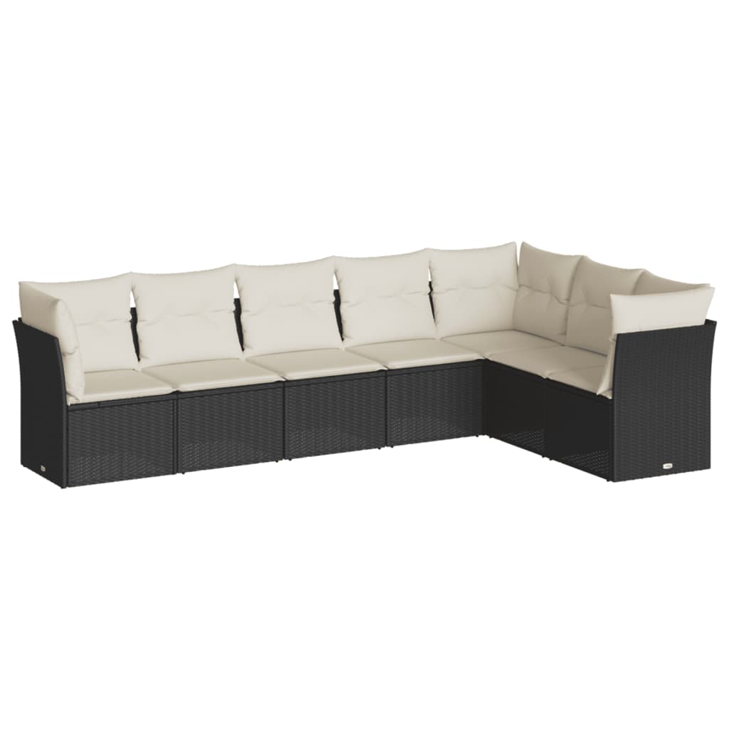 vidaXL 7-delige Loungeset met kussens poly rattan zwart