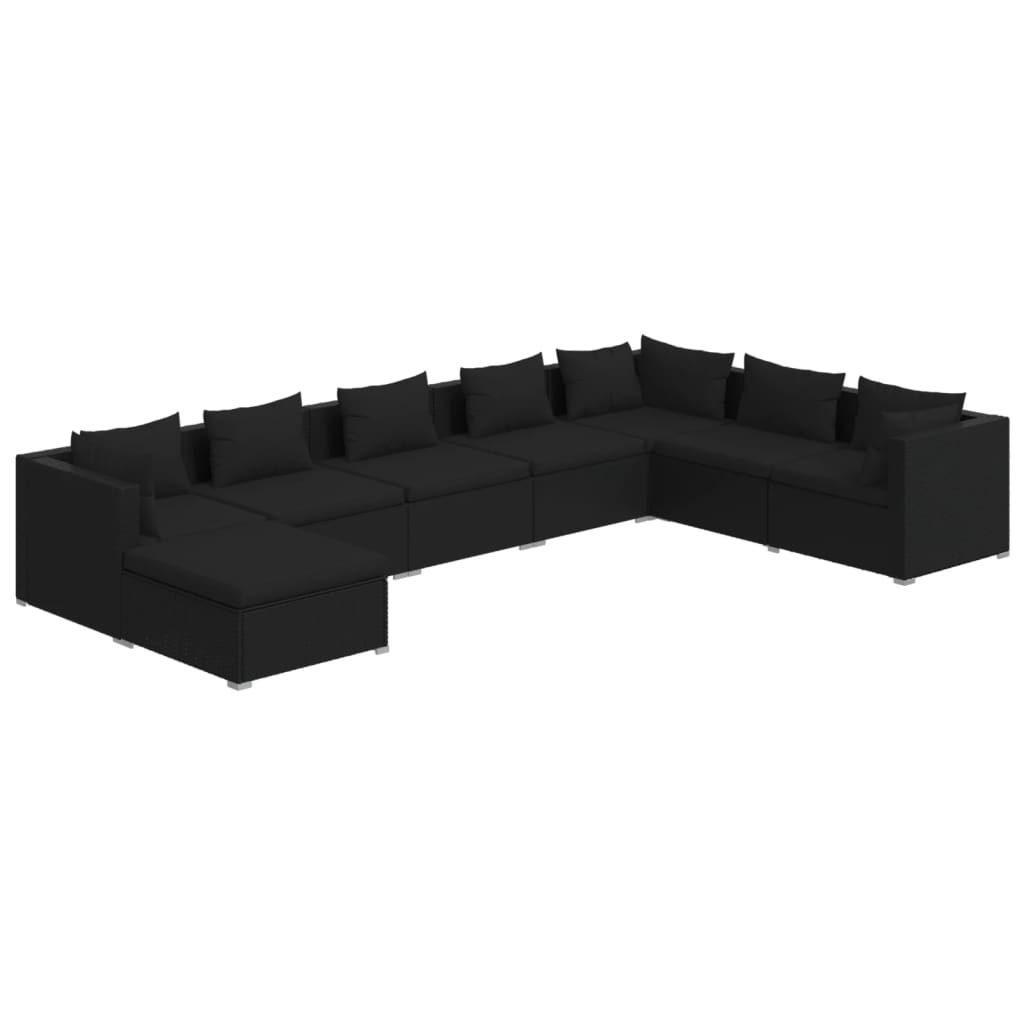 vidaXL 8-delige Loungeset met kussens poly rattan zwart