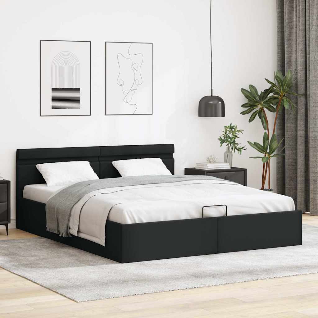 vidaXL Bedframe met opslag hydraulisch LED kunstleer zwart 180x200 cm