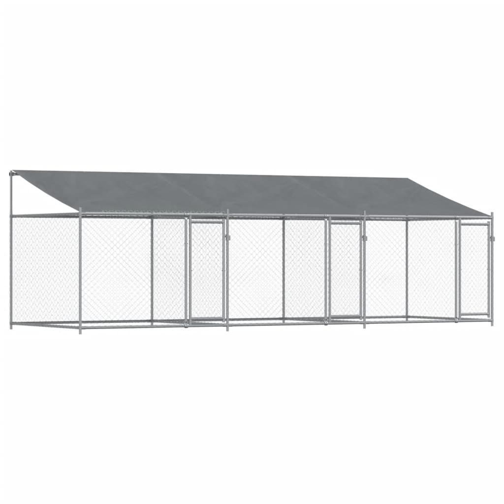 vidaXL Hondenhok met dak en deuren 6x2x2 m gegalvaniseerd staal grijs