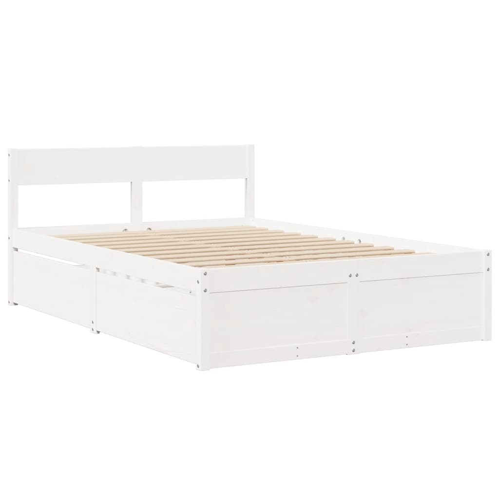 vidaXL Bed met lades en matras massief grenenhout wit 140x190 cm