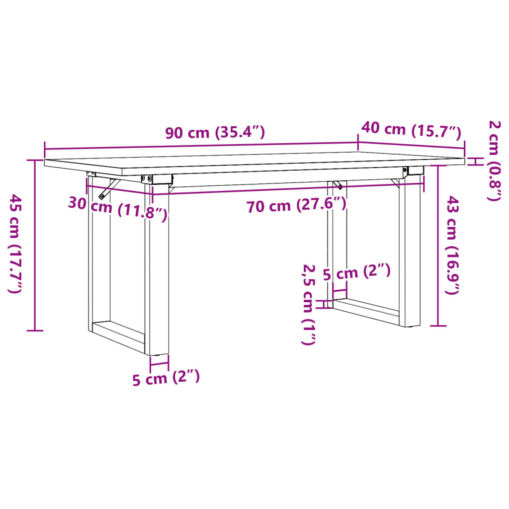 vidaXL Salontafel O-frame 90x40x45 cm massief grenenhout en gietijzer