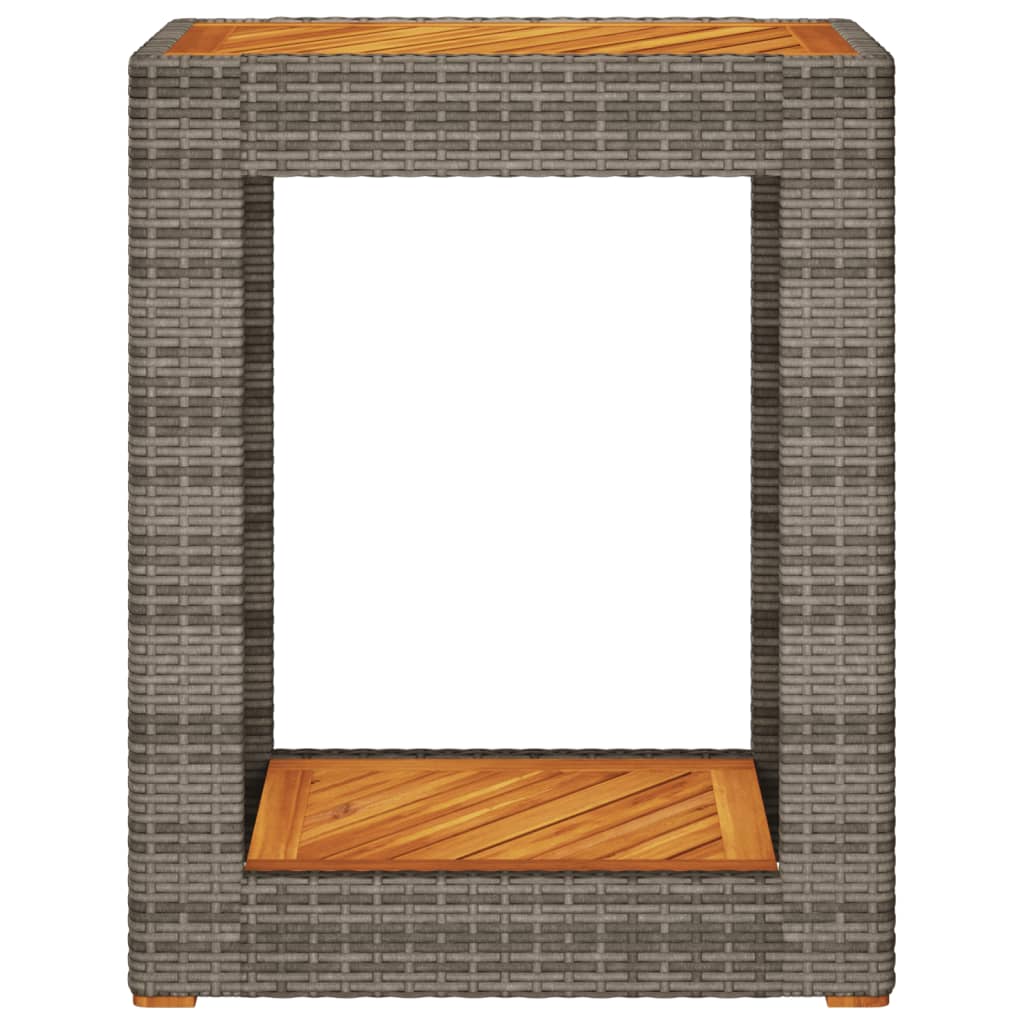 vidaXL Tuinbijzettafel met houten blad 60x40x75 cm poly rattan grijs