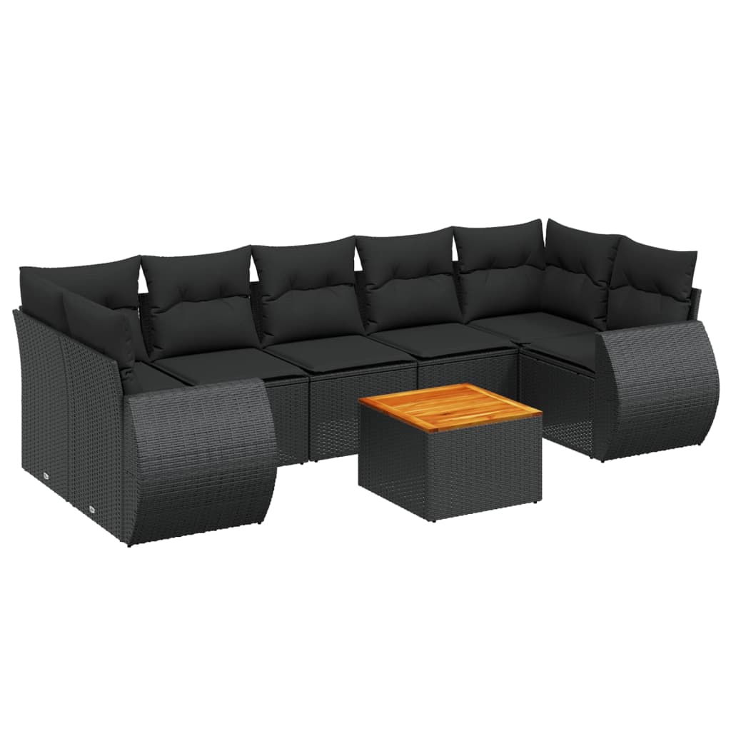 vidaXL 8-delige Loungeset met kussens poly rattan zwart