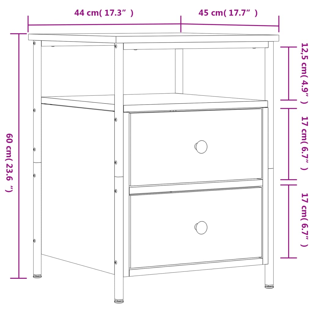 vidaXL Nachtkastje 44x45x60 cm bewerkt hout gerookt eikenkleurig