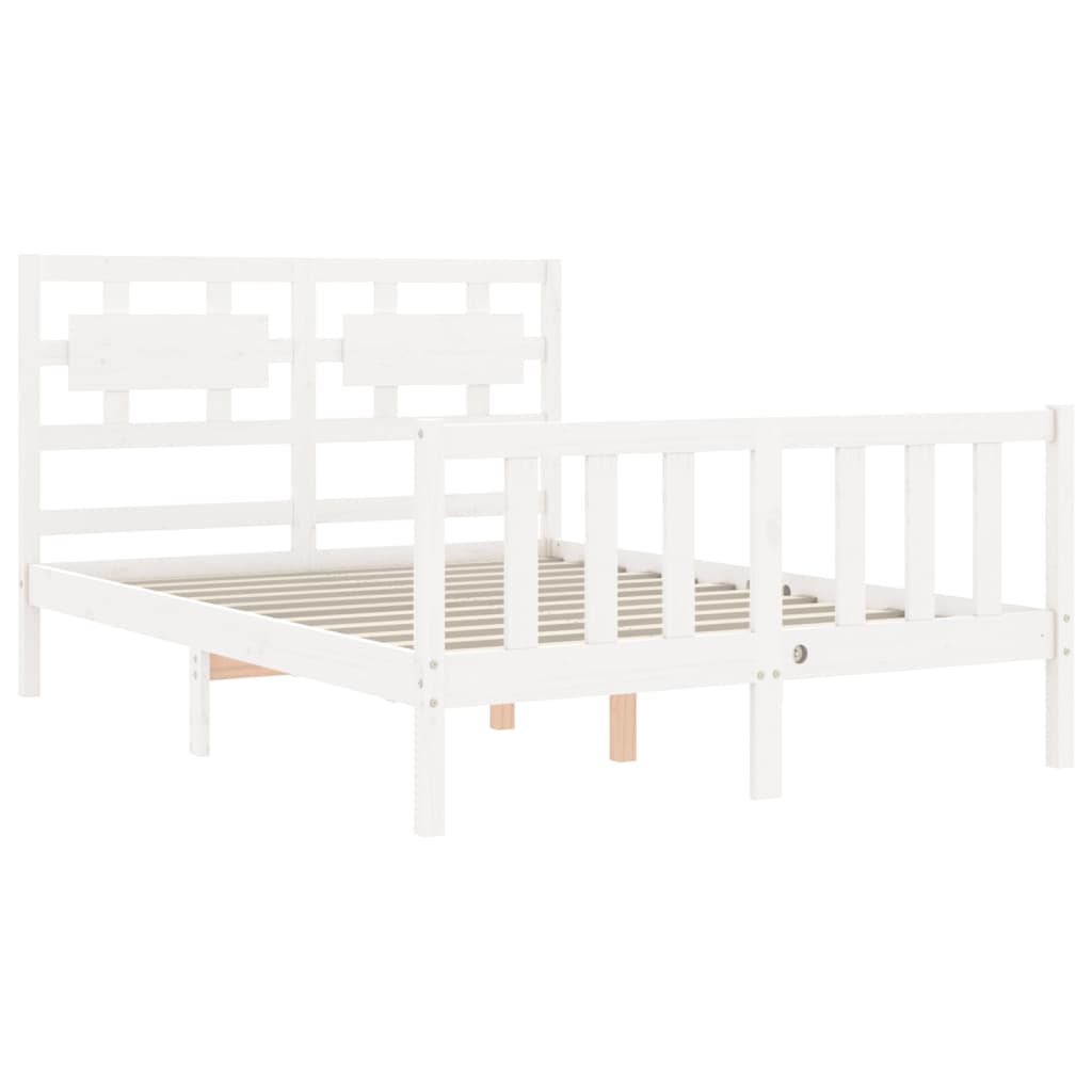 vidaXL Bedframe met hoofdbord massief hout wit 140x200 cm