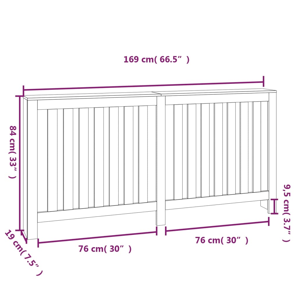 vidaXL Radiatorombouw 169x19x84 cm massief grenenhout zwart