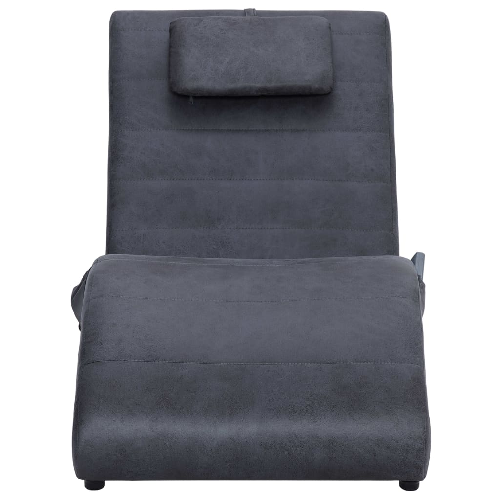 vidaXL Massage chaise longue met kussen kunstsuède grijs