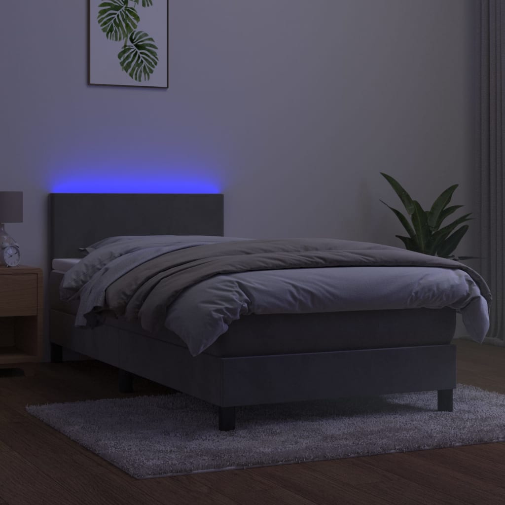 vidaXL Boxspring met matras en LED fluweel lichtgrijs 80x200 cm