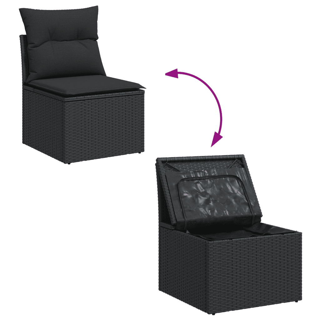 vidaXL 5-delige Loungeset met kussens poly rattan zwart