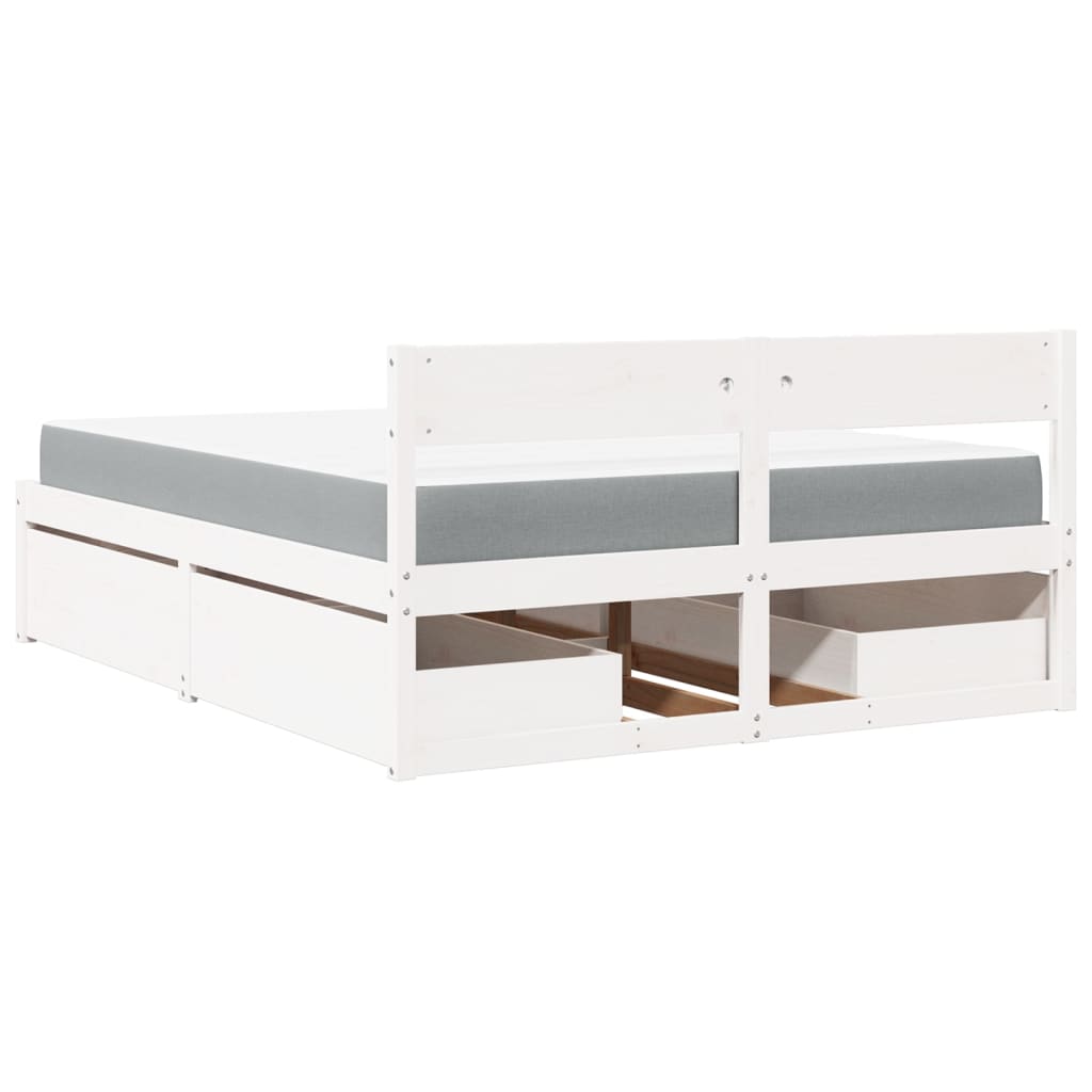 vidaXL Bed met lades en matras massief grenenhout wit 160x200 cm