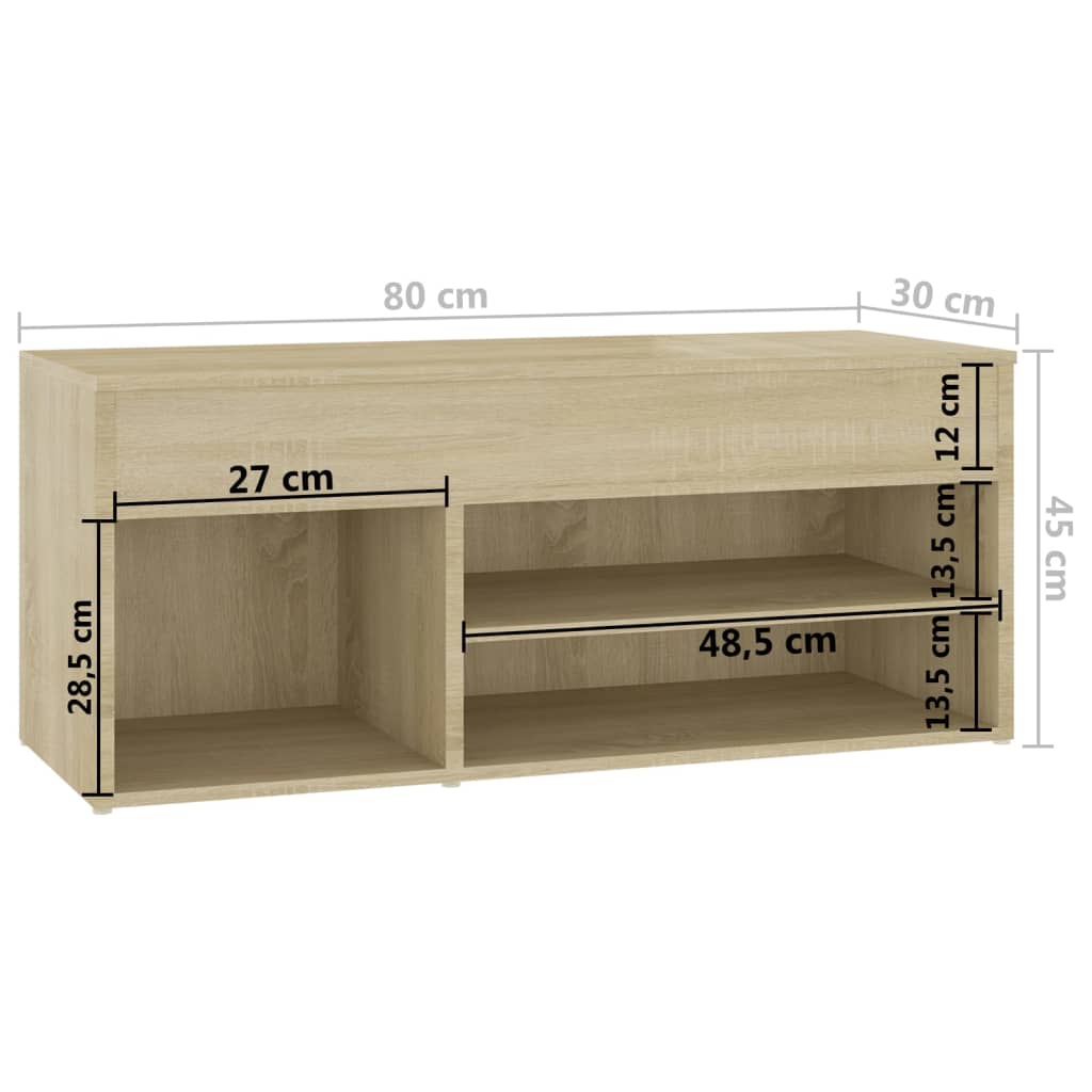 vidaXL Schoenenbank 80x30x45 cm bewerkt hout sonoma eikenkleurig