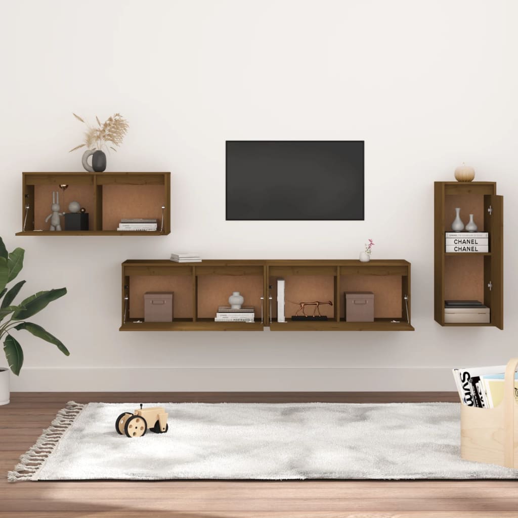 vidaXL Tv-meubelen 4 st massief grenenhout honingbruin