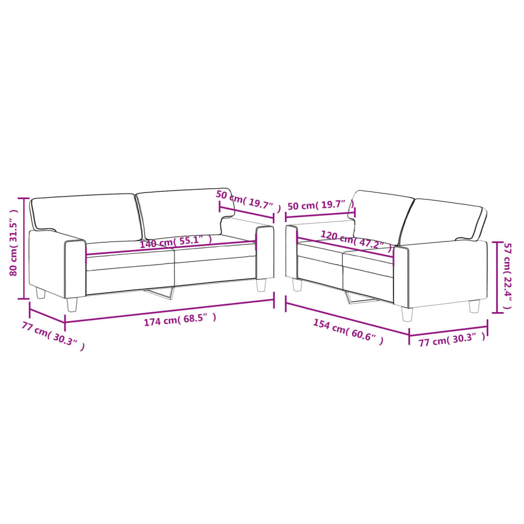 vidaXL 2-delige Loungeset kunstleer grijs