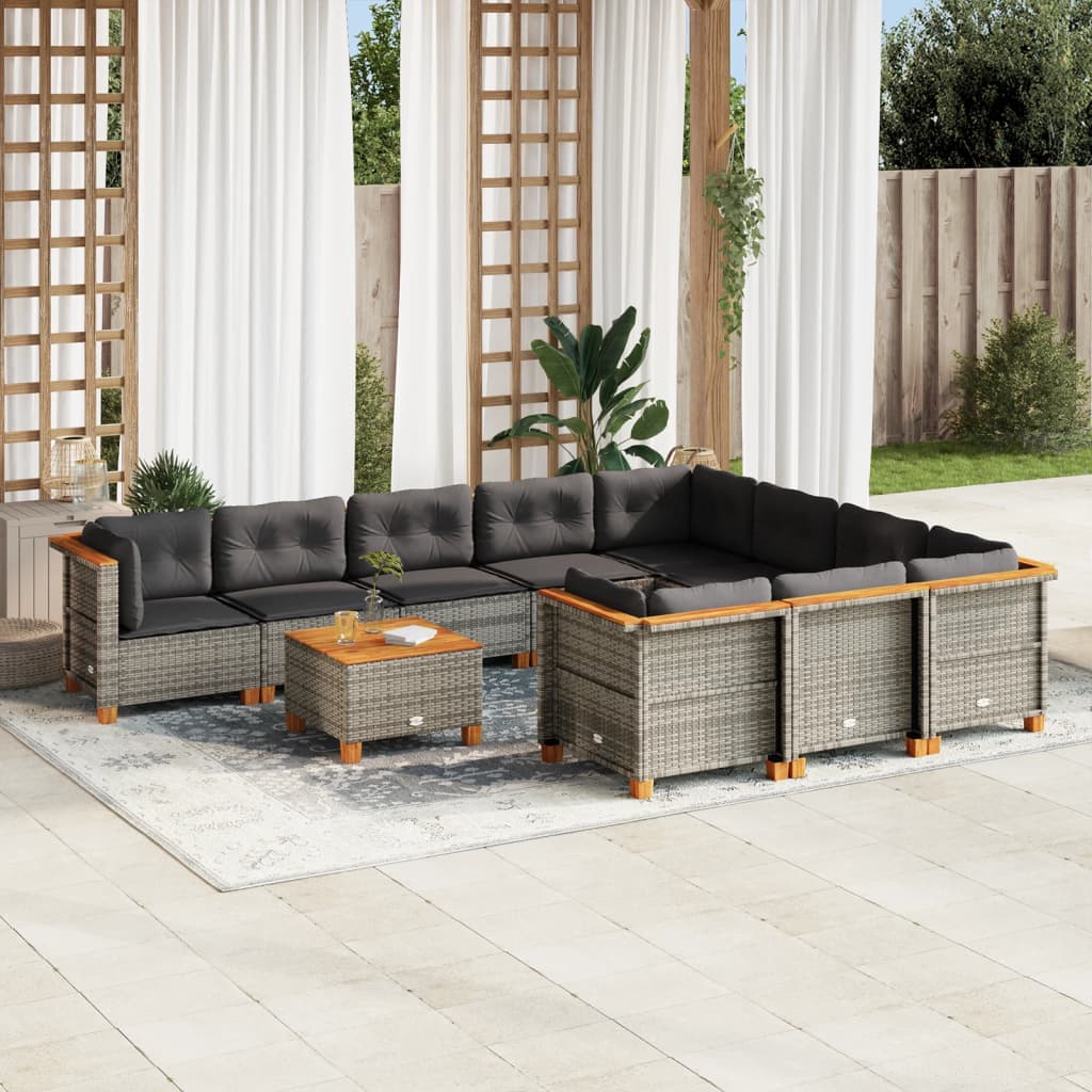 vidaXL 11-delige Loungeset met kussens poly rattan grijs