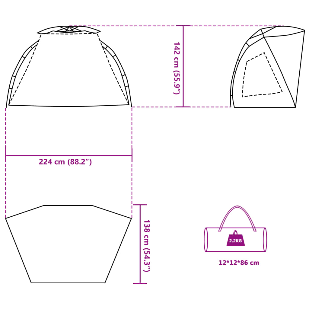 vidaXL Strandtent 2-persoons waterdicht snelontgrendeling azuurblauw