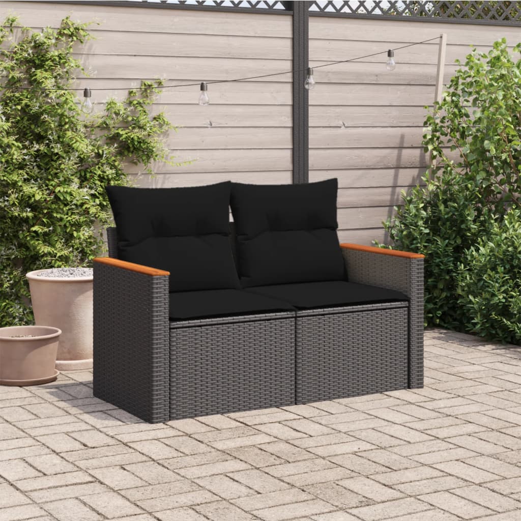 vidaXL Tuinbank 2-zits met kussens poly rattan grijs