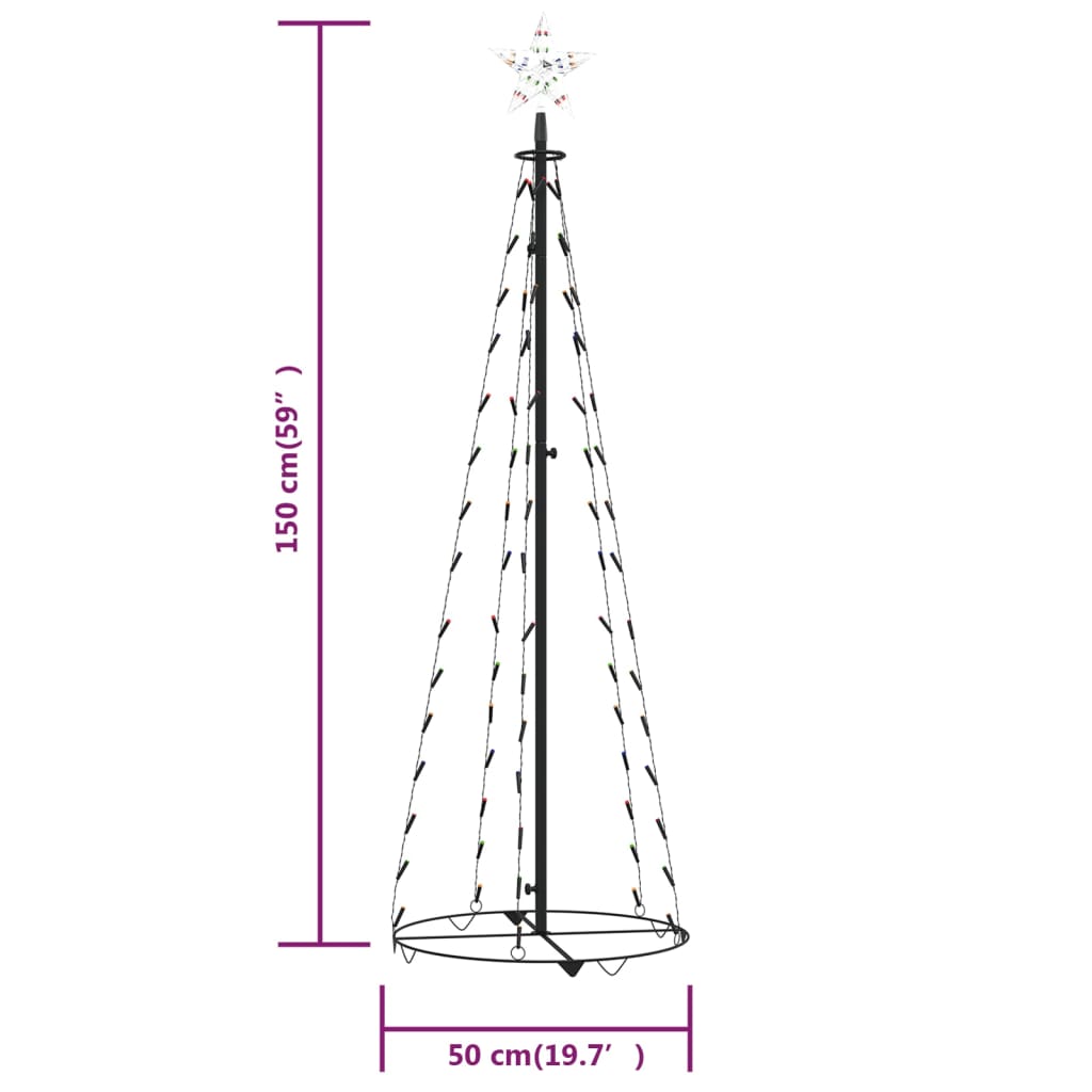 vidaXL Kegelkerstboom 84 meerkleurig LED's 50x150 cm