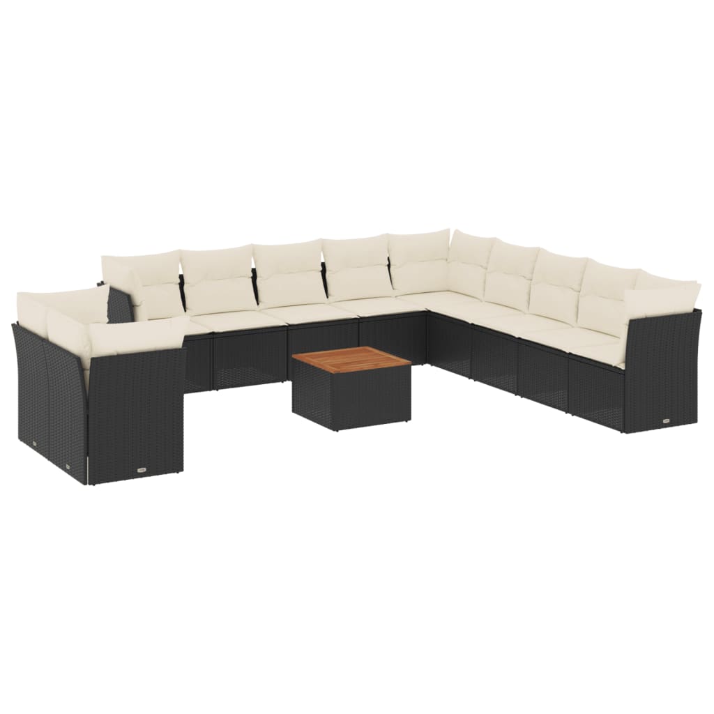 vidaXL 12-delige Loungeset met kussens poly rattan zwart