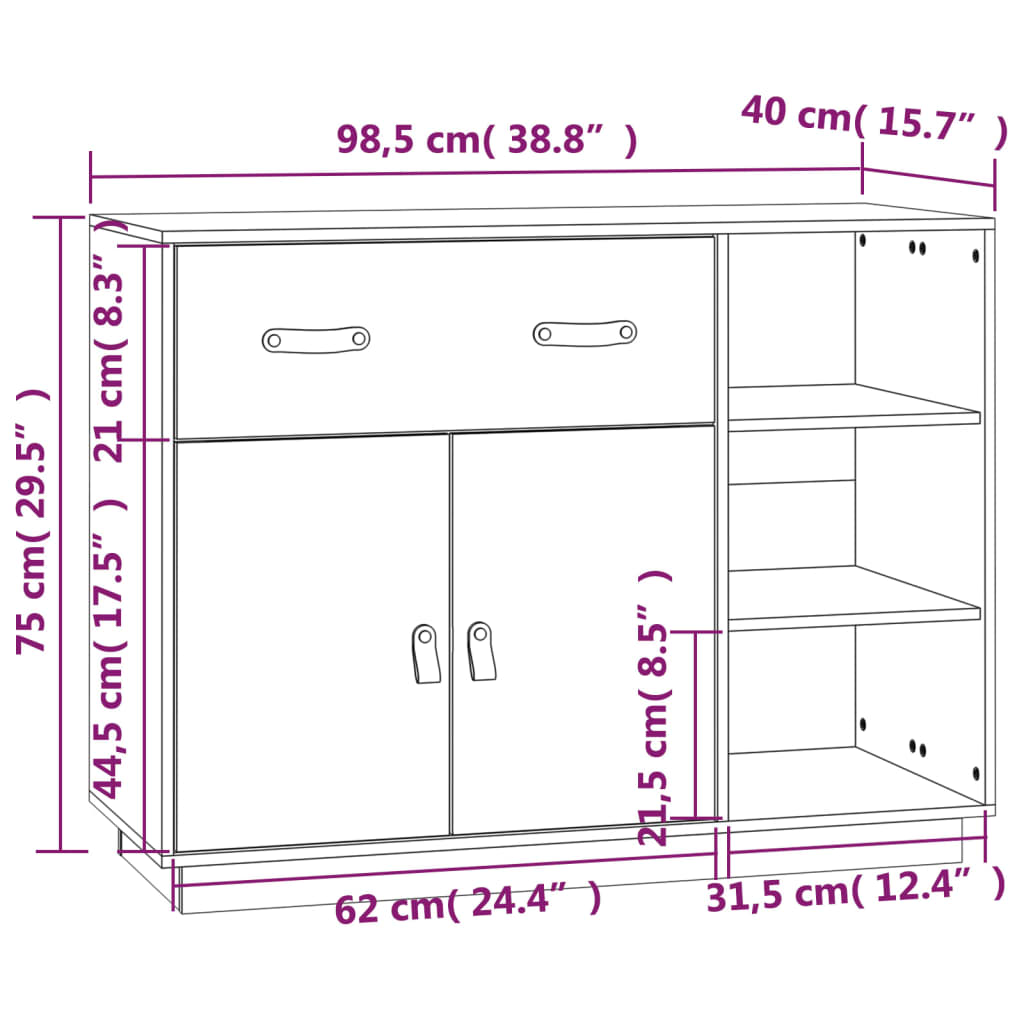 vidaXL Dressoir 98,5x40x75 cm massief grenenhout wit