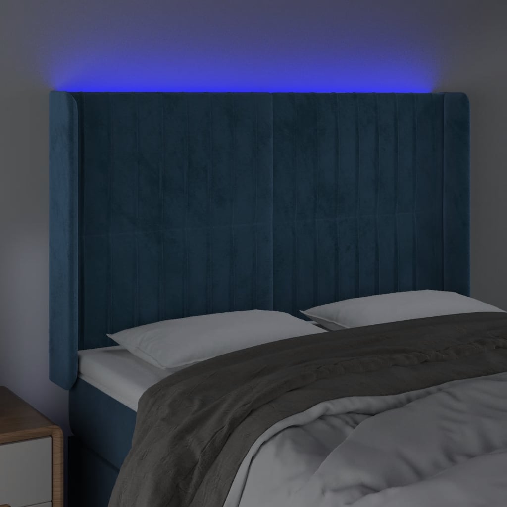 vidaXL Hoofdbord LED 147x16x118/128 cm fluweel donkerblauw