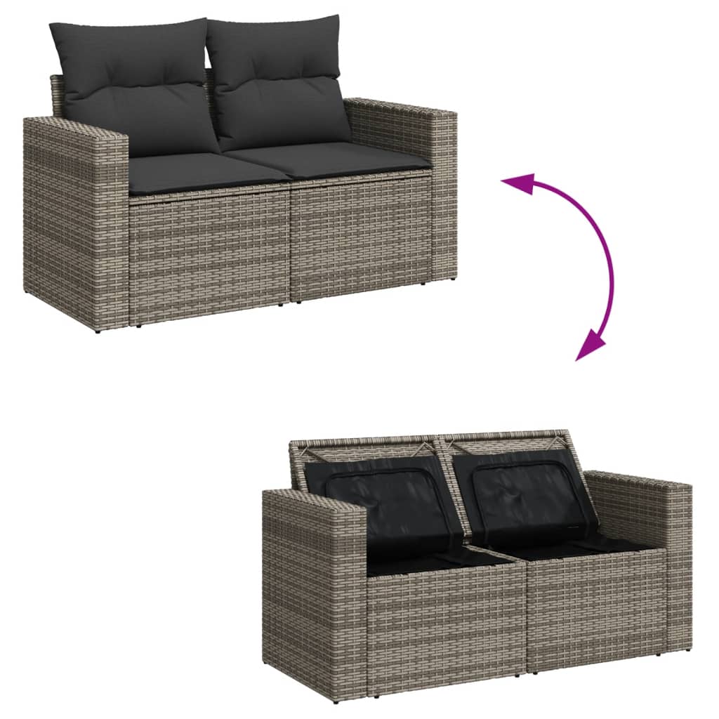 vidaXL 7-delige Loungeset met kussens poly rattan grijs