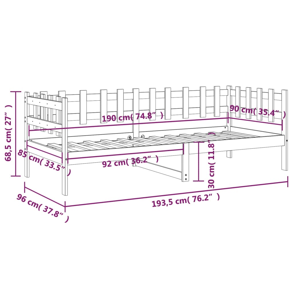 vidaXL Slaapbank 90x190 cm massief grenenhout grijs