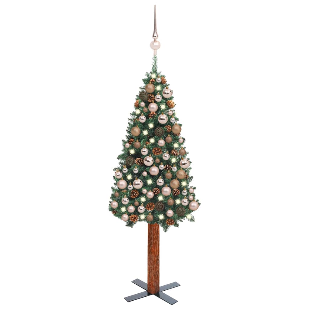 vidaXL Kunstkerstboom met verlichting en ballen smal 150 cm PVC groen