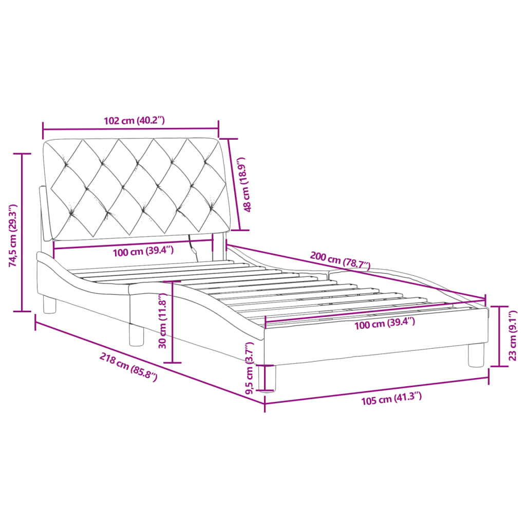 vidaXL Bedframe met LED-verlichting fluweel blauw 100x200 cm