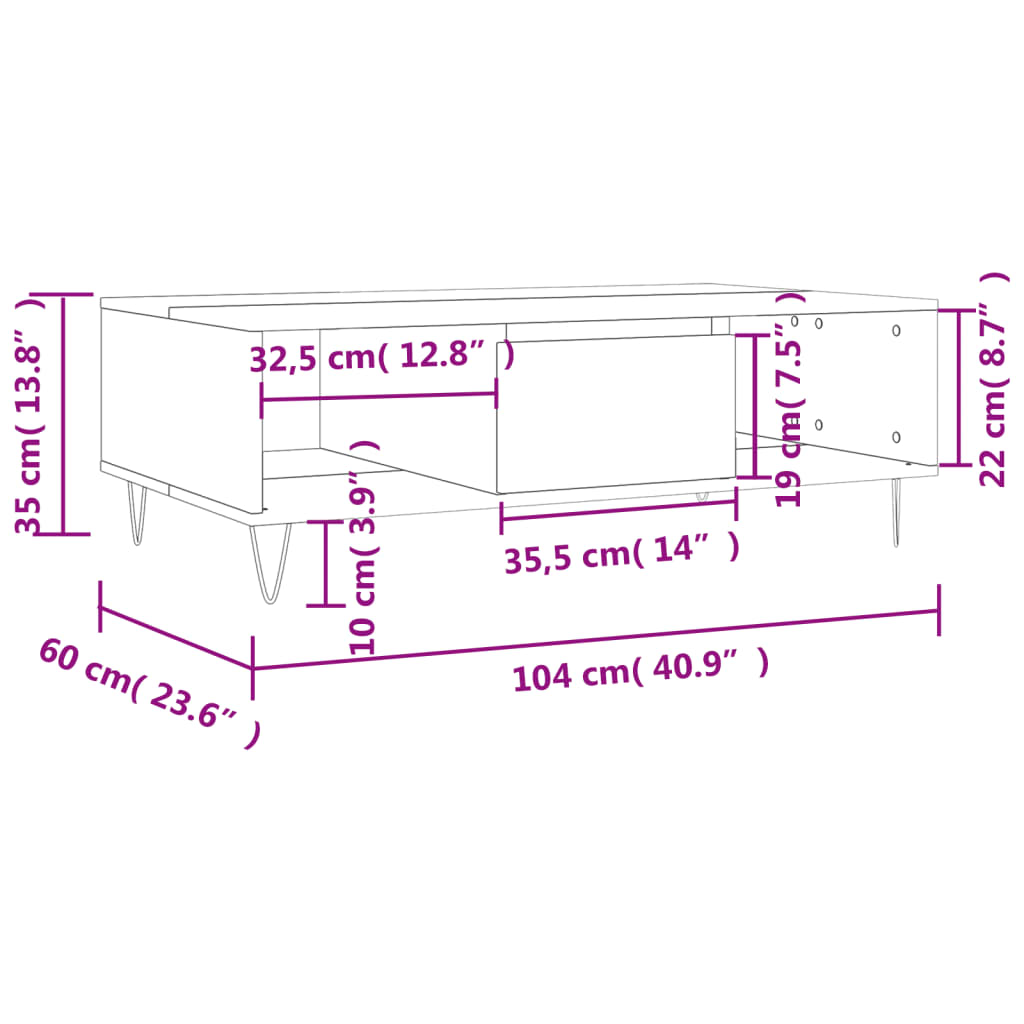 vidaXL Salontafel 104x60x35 cm bewerkt hout bruineiken