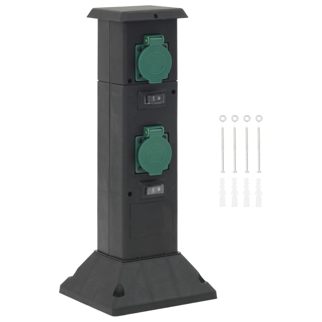 vidaXL Tuinstopcontact kolom 4-wegs 16x16x39,5 cm zwart en groen