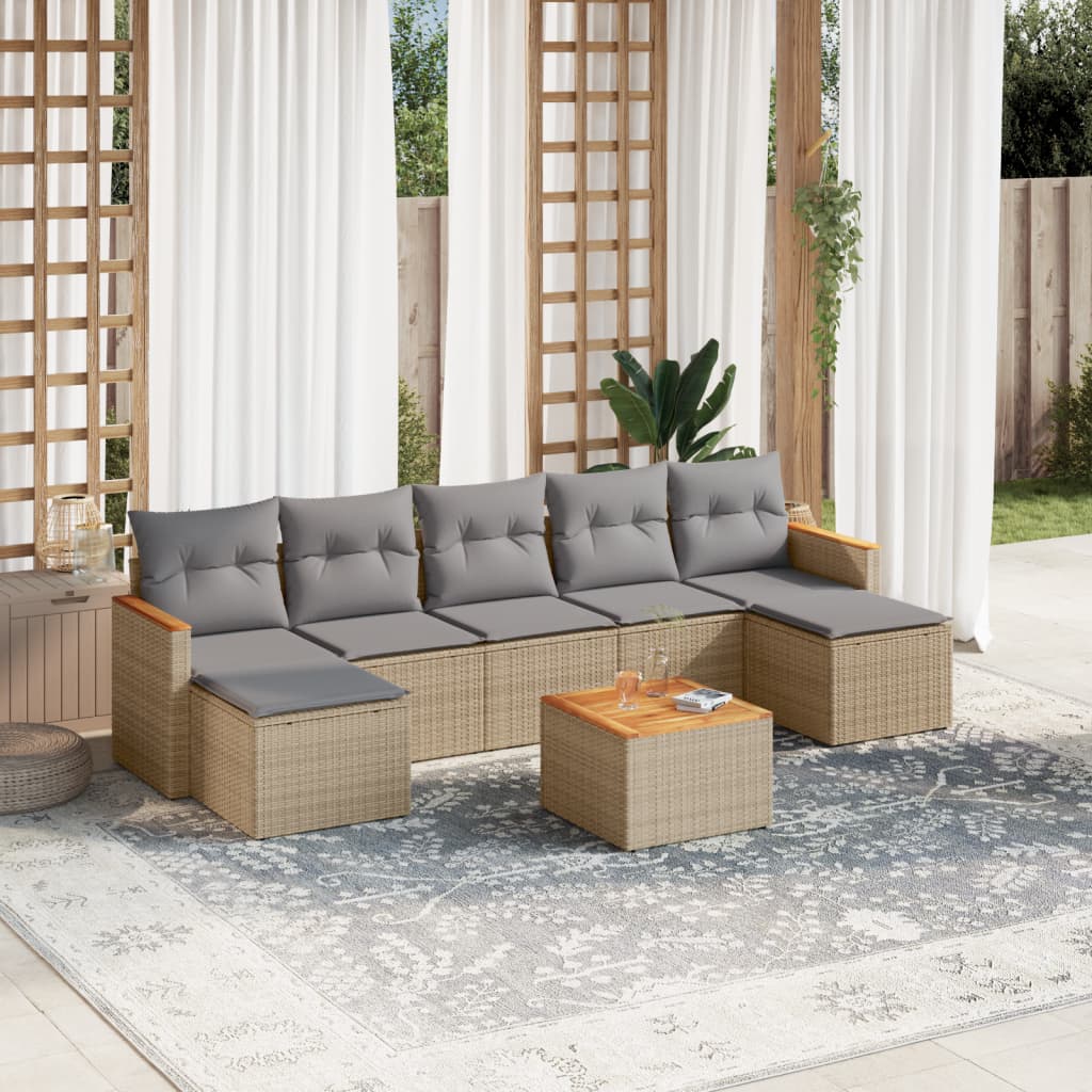 vidaXL 8-delige Loungeset met kussens poly rattan gemengd beige