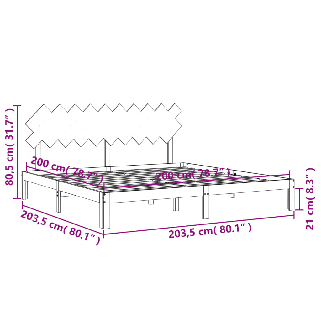 vidaXL Bedframe met hoofdbord massief hout zwart 200x200 cm