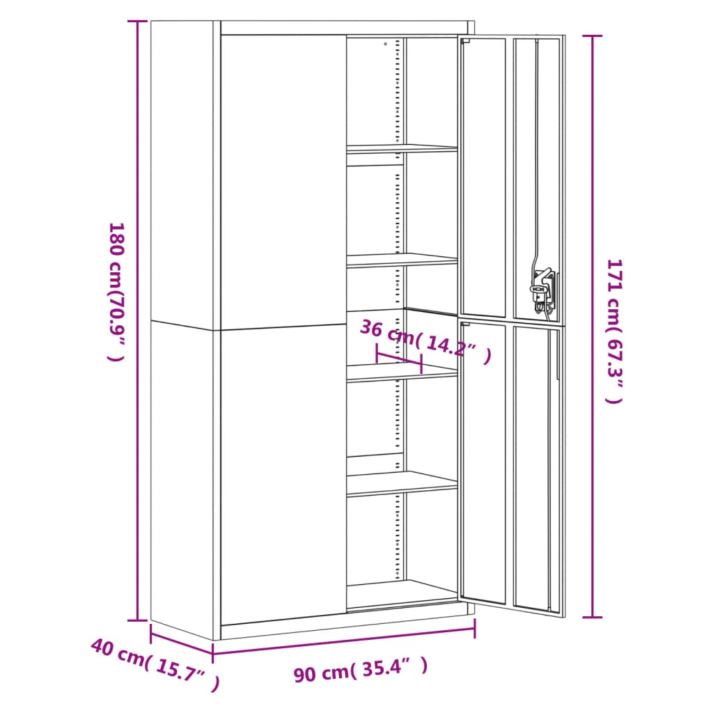 vidaXL Archiefkast 90x40x180 cm staal wit