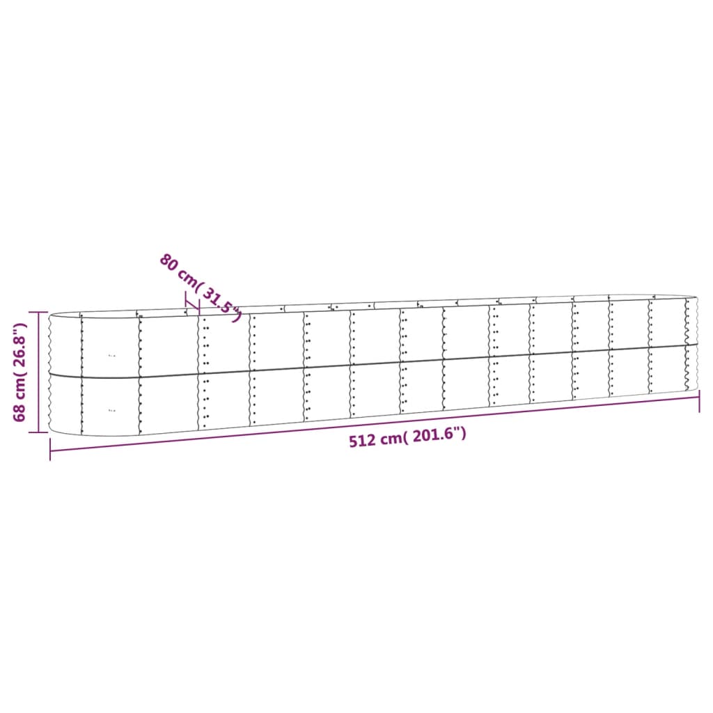 vidaXL Plantenbak 512x80x68 cm gepoedercoat staal grijs