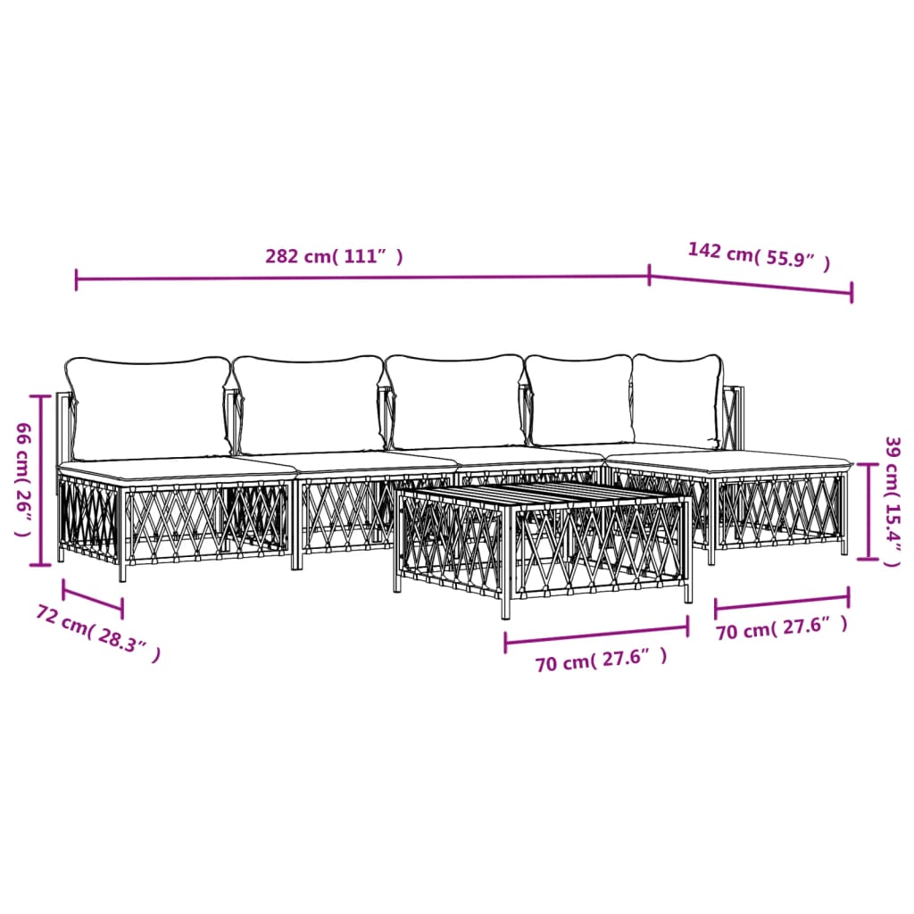 vidaXL 6-delige Loungeset met kussens staal antracietkleurig