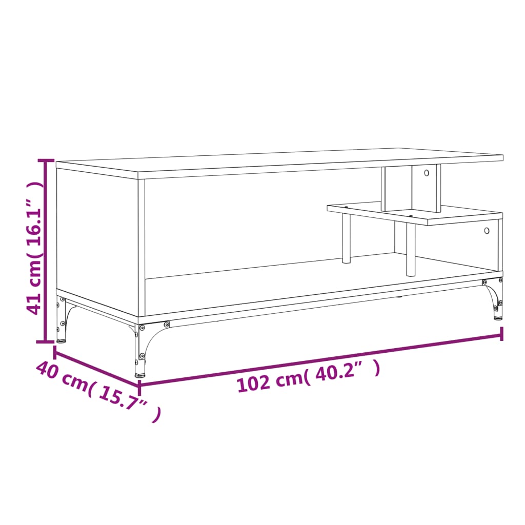 vidaXL Tv-meubel 102x40x41 cm bewerkt hout en gepoedercoat staal zwart