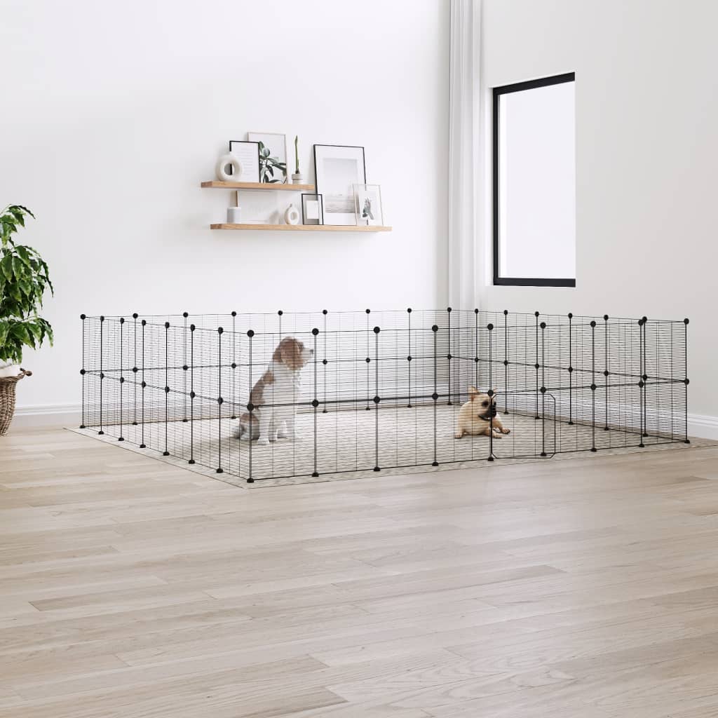 vidaXL Huisdierenkooi met deur 60 panelen 35x35 cm staal zwart