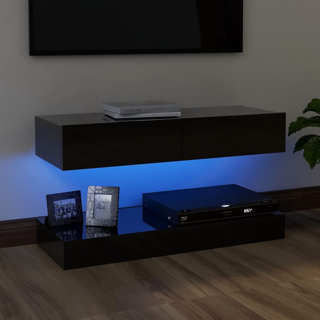 vidaXL Tv-meubel met LED-verlichting 90x35 cm hoogglans zwart