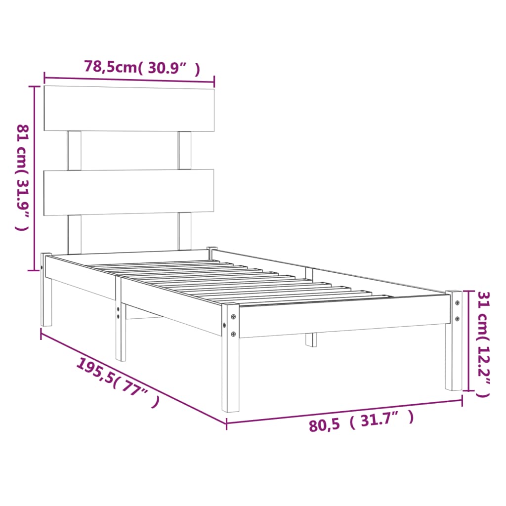 vidaXL Bedframe massief hout honingbruin 75x190 cm