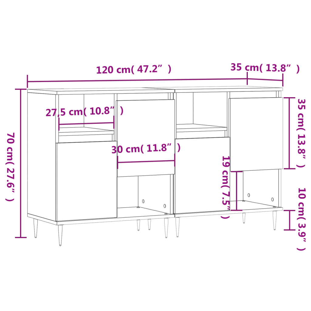 vidaXL Dressoirs 2 st bewerkt hout wit